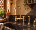 Handcrafted Unlacquered Brass Bridge Kitchen Faucet with Side Sprayer – Moroccan Style